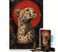Rompecabezas de 1000 Piezas para Adultos con Retrato de Guepardo y círculo Rojo Diseño de Corte Limpio Juguete para ejercitar el Pensamiento y para el Tiempo Libre Regalo Festivo y de Ocio (38x26cm)