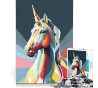 Rompecabezas de 1000 Piezas para Adultos con Retrato de Unicornio Colorido, Juego práctico, Carrera de Velocidad Manual, con Piezas de Formas aleatorias Que encajan Perfectamente 38x52cm