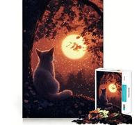 Rompecabezas de 1000 Piezas para Adultos con Silueta de Gato contra la Luna Diseño artístico de Corte preciso Juego Creativo Juguete para Relajarse Tranquilo (38x52cm)