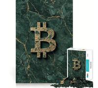 Rompecabezas de 1000 Piezas para Adultos con símbolo de Bitcoin sobre mármol Verde Juego de Ajuste Juego de ingenio Regalo Ideal para cumpleaños (38x26cm)
