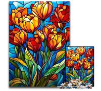 Rompecabezas de 1000 Piezas para Adultos, con Tulipanes de vitral, Ideal para Relajarse en casa y Matar el Tiempo Una Obra de Arte para niños de 14 años (26x38cm)