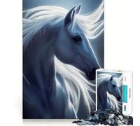 Rompecabezas de 1000 Piezas para Adultos con un Hermoso Caballo Blanco,Ideal para decoración,Juego de concentración Mental,Juego Relajante y Escena navideña (38x52cm)
