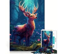 Rompecabezas de 1000 Piezas para Adultos con un Hermoso Ciervo psicodélico y Bordes Suaves Juguete de construcción para concentrarse y Jugar Juego Relajante con Escena navideña Arte (38x26cm)