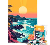 Rompecabezas de 1000 Piezas para Adultos con un Hermoso Paisaje costero al Atardecer ilustración Minimalista Ideal para Juegos educativos desafíos Juegos relajantes Divertidos y Originales 75x50cm