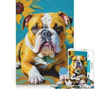 Rompecabezas de 1000 Piezas para Adultos con un Lindo Bulldog, Juego Imposible, análisis y lógica, fortalece el Amor Entre Parejas 38x26cm
