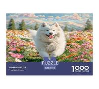Rompecabezas de 1000 Piezas para Adultos con un Perro Samoyedo Caminando en un Campo de Flores, Regalo Divertido y Actividad para el hogar, 70 x 50 cm (1000 Piezas)