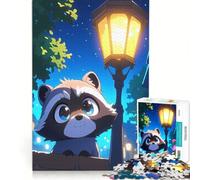 Rompecabezas de 1000 Piezas para Adultos con una Adorable Escena Nocturna de un Mapache, un Juego Imposible Que fomenta el análisis y la lógica, y fortalece el Amor Entre Parejas 38x52cm