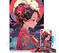Rompecabezas de 1000 Piezas para Adultos con una Hermosa Geisha Estilo Anime,Juego de Corte sin Costuras,Juego de ingenio,Juego Casual, (38x52cm)