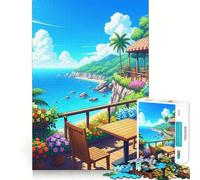 Rompecabezas de 1000 piezas para adultos con vista a una cafetería en una playa tropical Decoración práctica y divertida Juguete para ejercitar la mente Regalo ideal para pasar un buen rato en Navidad