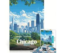 Rompecabezas de 1000 Piezas para Adultos con Vista del Horizonte de Chicago, Juguetes para armar, interacción Entre Padres e Hijos, colección de Artistas, Bellas Artes 38x52cm