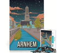 Rompecabezas de 1000 piezas para adultos con vista nocturna de Arnhem,ciudad holandesa,póster de viaje,decoración de corte limpio,juego divertido para concentrarse,tiempo libre,regalo para aficionados