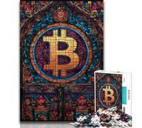 Rompecabezas de 1000 Piezas para Adultos con vitrales de Bitcoin Ideal para Adultos y Adolescentes Juego Educativo y desafiante para Hombres y Mujeres 38x26cm