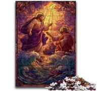 Rompecabezas de 1000 Piezas para Adultos, con vitrales de Jesús, Juguetes para Adultos Cada Pieza es única Un Juego desafiante y Divertido para Toda la Familia (38x26cm)