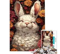 Rompecabezas de 1000 Piezas para Adultos Conejo Blanco Entre Flores Rompecabezas Divertido para Adultos Ideal para aliviar el estrés e interactuar Entre Padres e Hijos (tamaño 50x75cm)