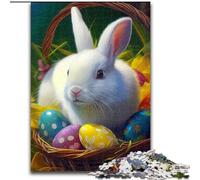Rompecabezas de 1000 Piezas para Adultos, Conejo de Pascua, Animal de Madera, decoración artística DIY Perfecta o Regalo de cumpleaños, 50x75cm para cumpleaños, festividades y Ocasiones Especiales