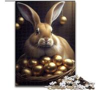 Rompecabezas de 1000 Piezas para Adultos,Conejo de Pascua,Animal de Madera, Mayores de 14 años,50x75cm,manualidad Divertida para la Familia, cumpleaños y Vacaciones