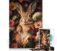 Rompecabezas de 1000 Piezas para Adultos Conejo Entre Flores,Juego de ingenio,Regalo Divertido y Relajante para Navidad (38x26cm)