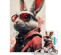 Rompecabezas de 1000 Piezas para Adultos Conejo Genial con Gafas de Sol Rojas Ayuda a ejercitar el Cerebro Decoración para el hogar Juguete Educativo para Mayores de 14 años (38x26cm)