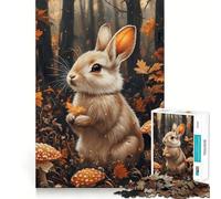 Rompecabezas de 1000 Piezas para Adultos Conejo otoñal con Setas Juego de Bordes limpios Diversión cognitiva Juego Lento Regalo Festivo y de Ocio (50x75cm)