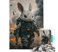 Rompecabezas de 1000 Piezas para Adultos Conejo Soldado Difícil y desafiante Alivia el estrés Juegos relajantes Apto para Mayores de 14 años 38x26cm