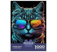Rompecabezas De 1000 Piezas para Adultos Cool Neon Cat Rompecabezas Juguetes Antiestrés Decoración del Hogar Difícil Y Desafiante 70x50cm/1000pcs