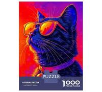 Rompecabezas De 1000 Piezas para Adultos Cool Neon Cat with Sunglasses Rompecabezas para Adultos Juguetes Antiestrés Corte De Precisión Actividades Divertidas En Casa 38x26cm/1000pcs