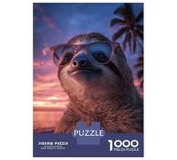 Rompecabezas De 1000 Piezas para Adultos Cool Sloth on Beach at Sunset Rompecabezas para Adultos Juguetes Antiestrés Vacaciones En Casa Matar El Tiempo Desafiante De Completar 70x50cm/1000pcs