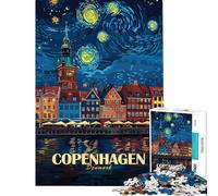 Rompecabezas de 1000 Piezas para Adultos Copenhague Dinamarca Estilo La Noche Estrellada Divertidos Juegos de Rompecabezas para Adultos Regalos Originales y Divertidos para Amigos y Familiares