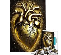Rompecabezas de 1000 Piezas para Adultos Corazón anatómico Dorado con Destellos Brillantes Rompecabezas para Adolescentes Juegos Familiares Vacaciones en casa para Pasar el Tiempo