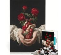 Rompecabezas de 1000 Piezas para Adultos Corazón y Rosas pintadas en Manos Juegos Divertidos interacción Entre Padres e Hijos Cada Pieza es única 38x52cm