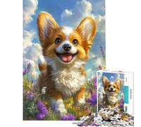 Rompecabezas de 1000 Piezas para Adultos Corgi Alegre en Flor - Rompecabezas para Adultos Juegos Familiares desafío difícil desafío Educativo (tamaño 50x75cm)