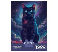 Rompecabezas De 1000 Piezas para Adultos Cosmic Black Cat Portrait Rompecabezas De Juguete Decoración De Pared Una Obra De Arte Cumpleaños Y Navidad 70x50cm/1000pcs