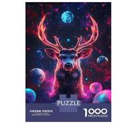 Rompecabezas De 1000 Piezas para Adultos Cosmic Deer Neon Space Planets Rompecabezas para Adultos Juguetes Antiestrés Difícil Difícil Y Desafiante 38x26cm/1000pcs