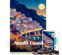 Rompecabezas de 1000 Piezas para Adultos Costa Amalfitana,Italia,de Noche Diseño de Corte preciso Divertido Juego Mental Regalo Ideal para Relajarse y divertirse Regalo de cumpleaños (38x26cm)