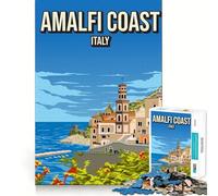 Rompecabezas de 1000 Piezas para Adultos Costa Amalfitana Italia Póster de Viaje Vintage Arte de Corte preciso Juego de ingenio Juego de Ocio Divertido Cumpleaños Arte Juego (50x75cm)