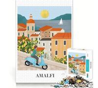 Rompecabezas de 1000 Piezas para Adultos Costa Amalfitana Scooter Decoración de Corte preciso Juguete de Desarrollo cognitivo Tiempo Libre Juego Regalo de cumpleaños Arte (38x26cm)
