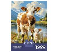 Rompecabezas De 1000 Piezas para Adultos Cow and Calf by The River Rompecabezas para Adultos Juegos Divertidos Una Obra De Arte Cumpleaños Y Navidad 52x38cm/1000pcs