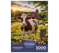 Rompecabezas De 1000 Piezas para Adultos Cow in A Farm Field at Sunset Rompecabezas para Adultos Juego Práctico Decoración del Hogar Difícil Y Desafiante 52x38cm/1000pcs