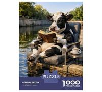 Rompecabezas De 1000 Piezas para Adultos Cow Reading Book by The River Rompecabezas para Adultos Juego Familiar Corte De Precisión Cumpleaños Y Navidad 52x38cm/1000pcs