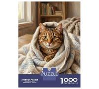 Rompecabezas De 1000 Piezas para Adultos Cozy Cat Wrapped in Blanket Rompecabezas para Adultos Juego Familiar Análisis Y Lógica Cumpleaños Y Navidad 38x26cm/1000pcs