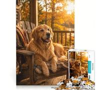 Rompecabezas de 1000 Piezas para Adultos: Cozy Golden Retriever, decoración de Pared, Juguete para la interacción Entre Padres e Hijos, cumpleaños 38x26cm