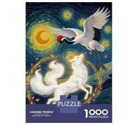 Rompecabezas De 1000 Piezas para Adultos Crane, Fox, and Starry Night Rompecabezas para Adultos Juego De Ingenio Desafío Difícil Desafiante De Completar 38x26cm/1000pcs