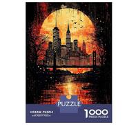 Rompecabezas De 1000 Piezas para Adultos Crimson Metropolis Gothic New York at Sunset Rompecabezas para Adultos Juego De Ingenio Desafío Difícil Desafiante De Completar 38x26cm/1000pcs