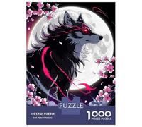 Rompecabezas De 1000 Piezas Para Adultos Crimson Moon Howl - Ethereal Wolf Amidst Sakura Storm Rompecabezas Para Adultos Juego Familiar Vacaciones En Casa Matar El Tiempo Desafiante De Completar 70x50