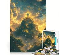 Rompecabezas de 1000 Piezas para Adultos: Cristo Redentor al Atardecer Juego práctico, antiestrés, Toda la Familia 38x52cm