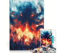 Rompecabezas de 1000 Piezas para Adultos: Cthulhu, Horror cósmico sobre la Ciudad Pintura Digital Juegos Familiares, Divertidos y con Humor Juego de desafío único 38x26cm