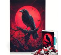Rompecabezas de 1000 Piezas para Adultos Cuervo bajo la Luna de Sangre Juegos relajantes decoración para el hogar Toda la Familia 38x26cm