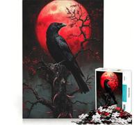 Rompecabezas de 1000 Piezas para Adultos Cuervo bajo la Luna de Sangre Juguetes para armar Mejora la Memoria cumpleaños y Navidad 38x52cm