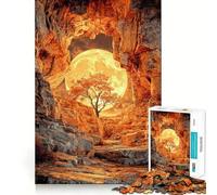 Rompecabezas de 1000 Piezas para Adultos Cueva con Luna y árbol,Borde Limpio,Juego Creativo para ejercitar la Mente,Juego Lento,Divertido, Tranquilo (50x75cm)