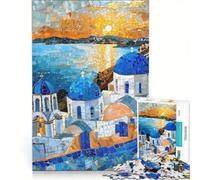 Rompecabezas de 1000 Piezas para Adultos: Cúpulas Azules de Grecia, decoración de Pared, Juguete para la interacción Entre Padres e Hijos, 50x75cm